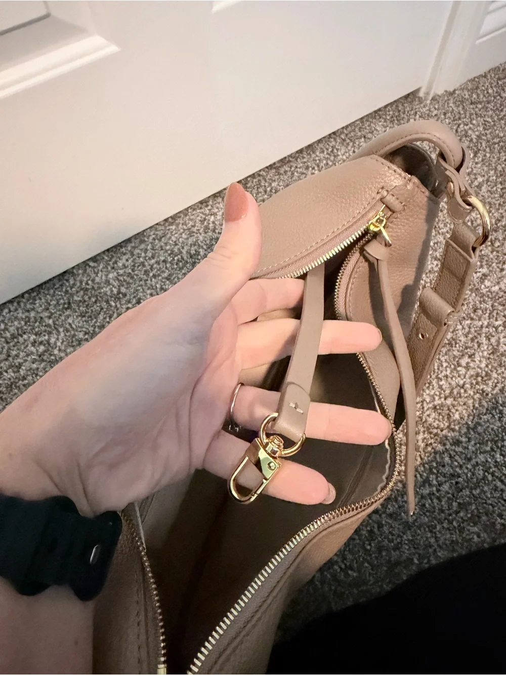 Pebbled Taupe Leather Hobo Shoulder Bag
